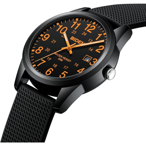 ⚡Black Orange11 Mens Watches Analog Quartz Sports Unisex Fashion Casual Designer - Picture 3 of 9